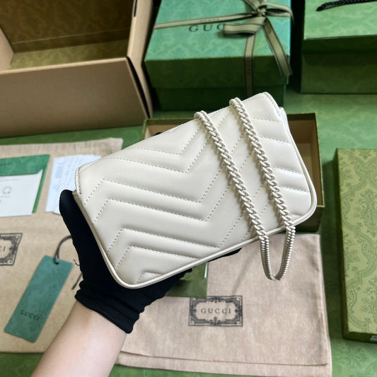 GUCCI GG Marmont Belt Bag In White 476433 Size 16.5x10x4.4 cm