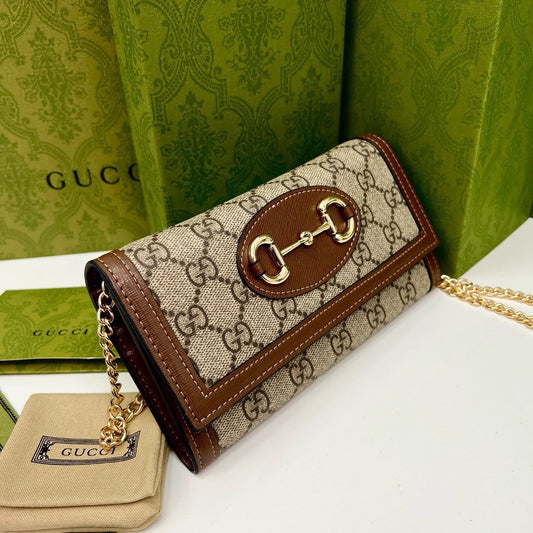 GUCCI Brown Saddle Buckle Handbag 19x10.5x3.5cm