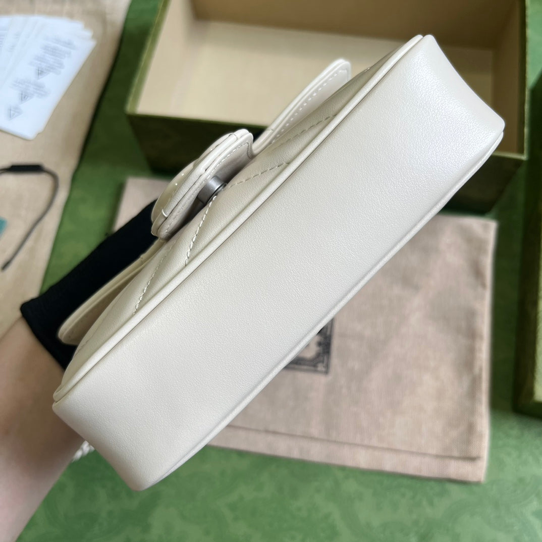 GUCCI GG Marmont Belt Bag In White 476433 Size 16.5x10x4.4 cm