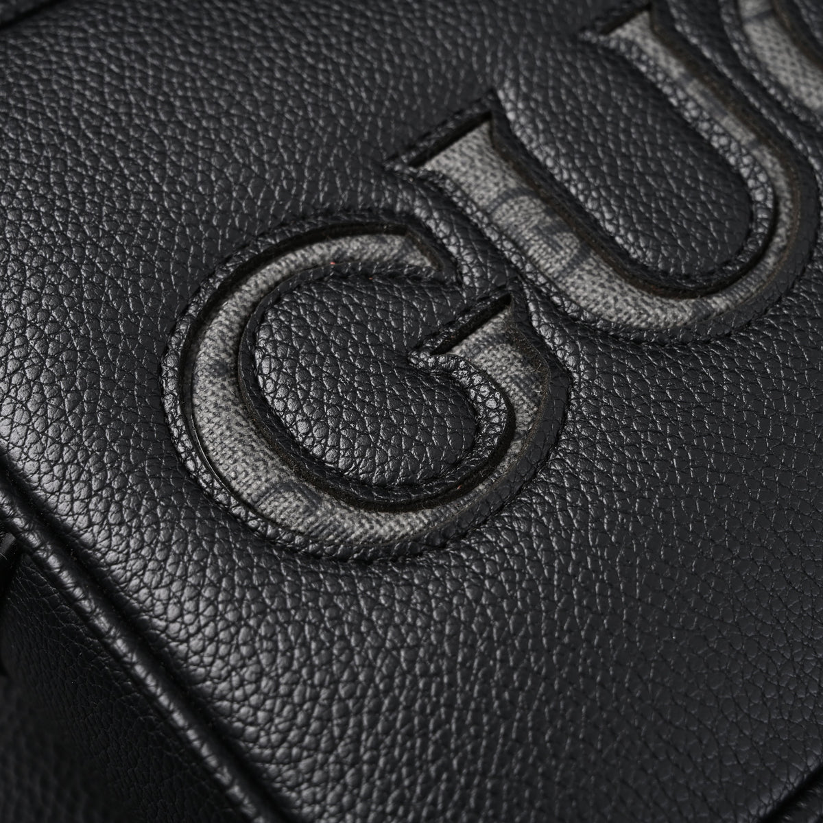 Gucci Black Leather Embossed Logo Belt Bag