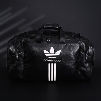 Balenciaga x adidas Large Duffel Travel Bag – Black with Trefoil Logo and Triple Stripes