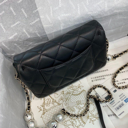 Chanel Pearl logo strap Flap Bag Black