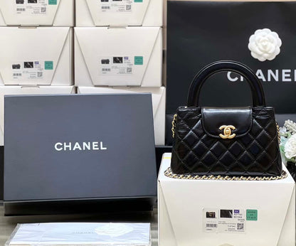 Chanel Kelly Mini Shopping Bag Mini 23K Shiny Aged Calfskin Black 13x19x7cm