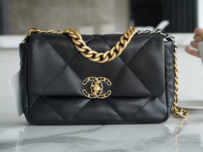 CHANEL 19BAG AS1160 Black Gold Buckle Bag Small 26CM
