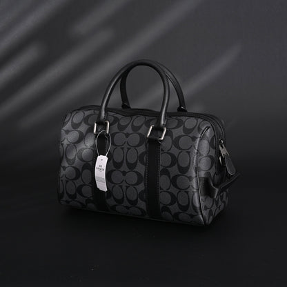 Coach Signature Duffel Bag – Black Monogram Canvas with Leather Trim