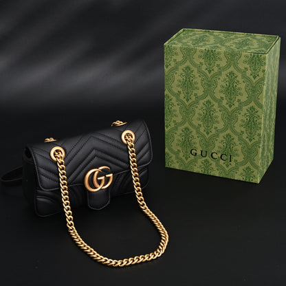 Gucci GG Marmont Small Matelassé Shoulder Bag – Black Leather with Gold Hardware