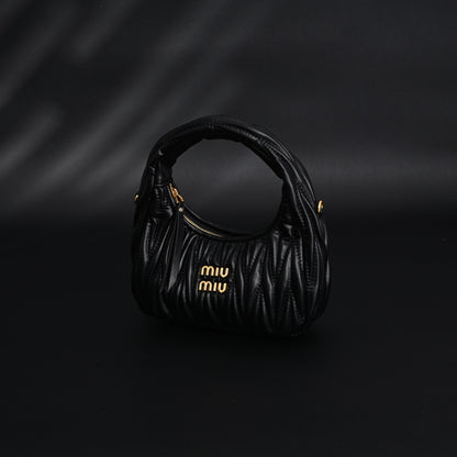 Miu Miu Matelassé Leather Hobo Bag – Black with Gold Hardware