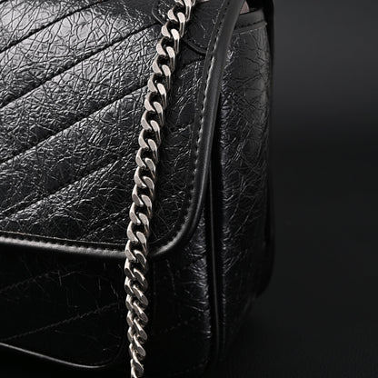 Saint Laurent Niki Medium Black Crinkled Leather Shoulder Bag