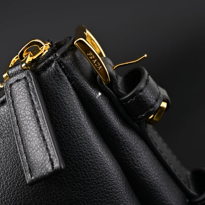Prada Cleo Black Brushed Leather Shoulder Bag