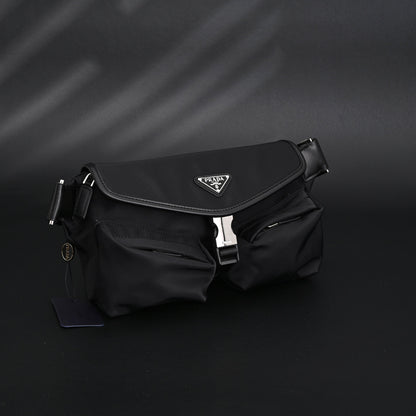 Prada Nylon Black Belt Bag with Silver Logo