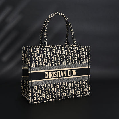 Christian Dior Medium Book Tote – Black Oblique Embroidery