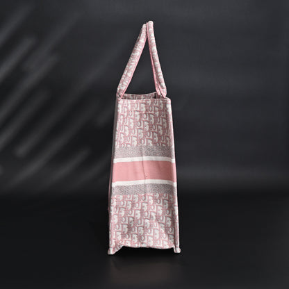 Dior Book Tote Oblique Embroidered Canvas Bag – Large Pink