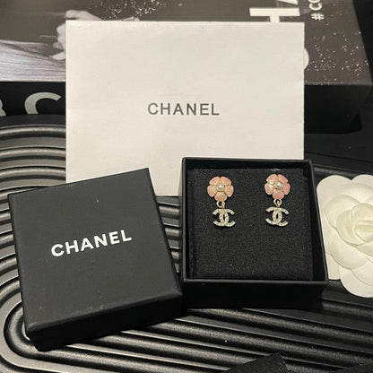 18K  Chanel 26C Pink Camellia Diamond Earrings