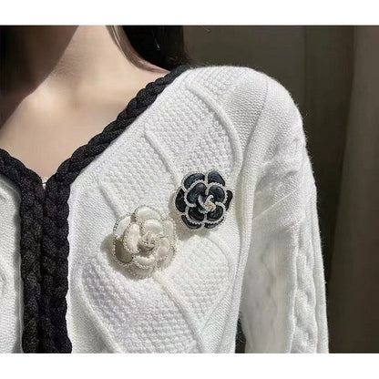 18K  Chanel Camellia Black & White Brooch