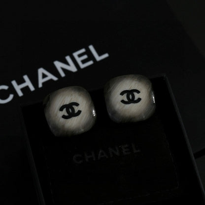 18K  Chanel Black Square Earrings