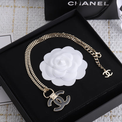 18K  Chanel Black Resin Logo Necklace