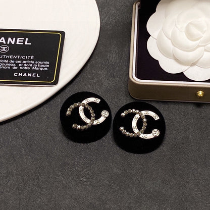 18K  Chanel Black Resin Circle Earrings